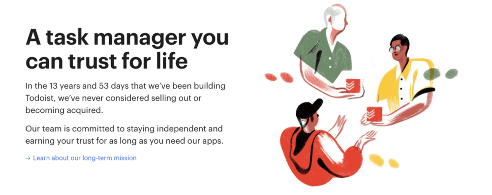 todoist mission on their website says that their mission is to be independent