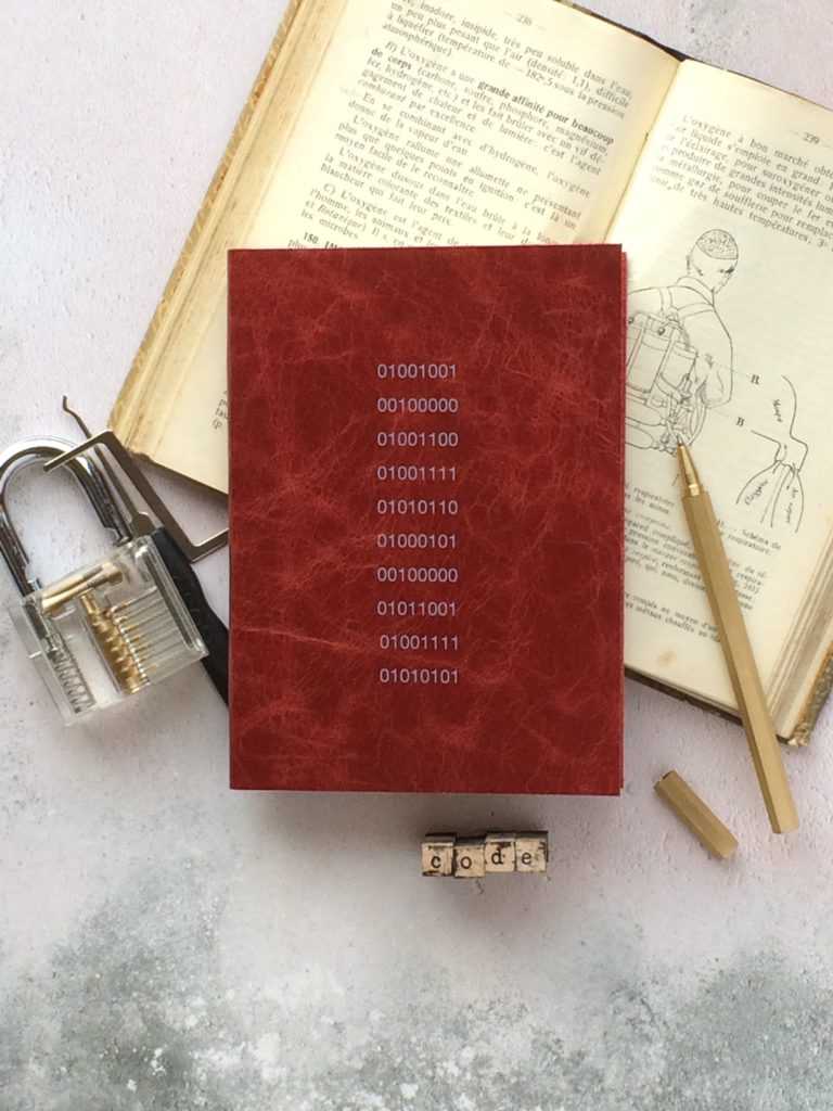 red book with 8 bit bytes carved on the cover