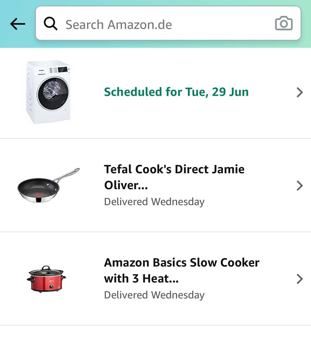 screenshot of my Amazon order list