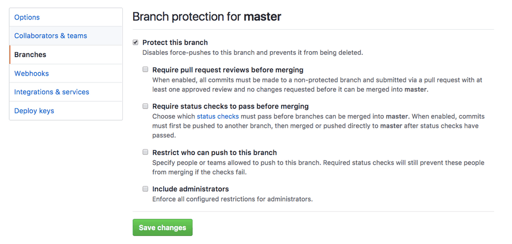 screenshot of github interface for removing protected branch to replace git branch code step 2