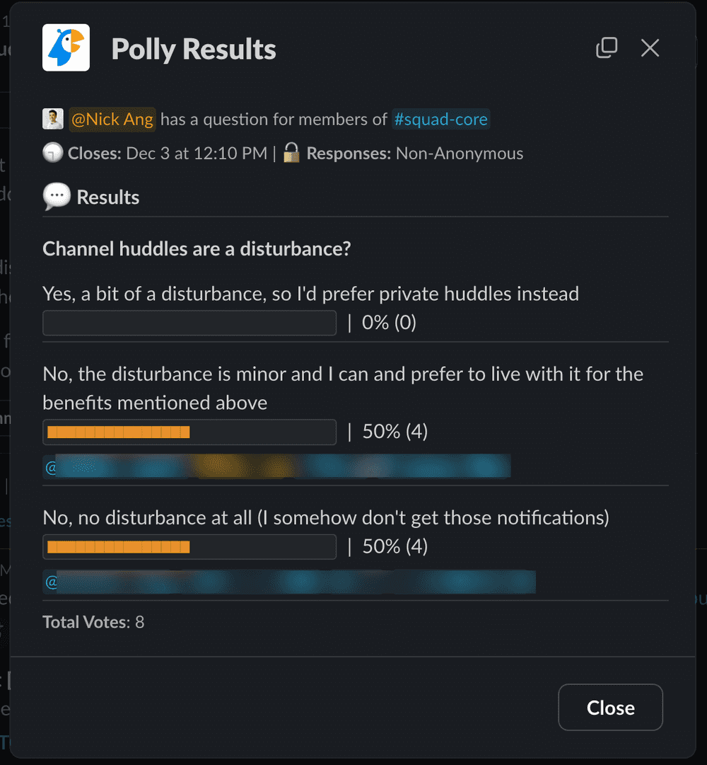 slack poll showing results