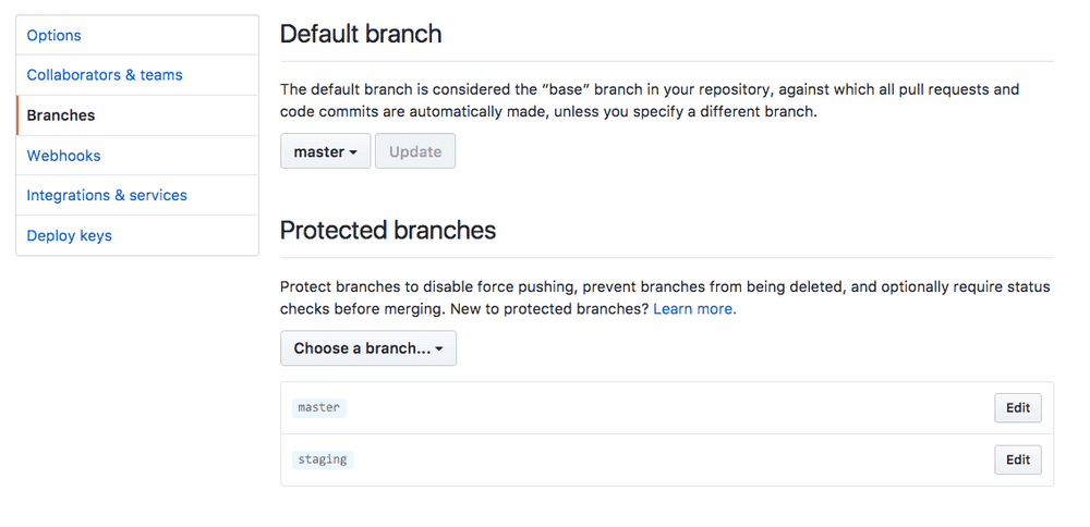 screenshot of github interface for removing protected branch to replace git branch code step 1