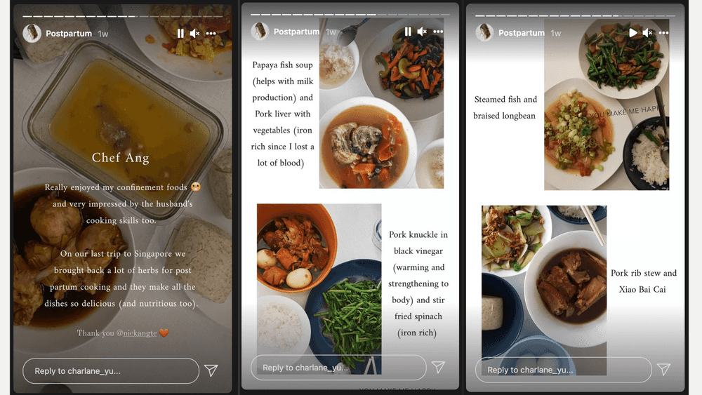screenshots of instagram stories with my cooking