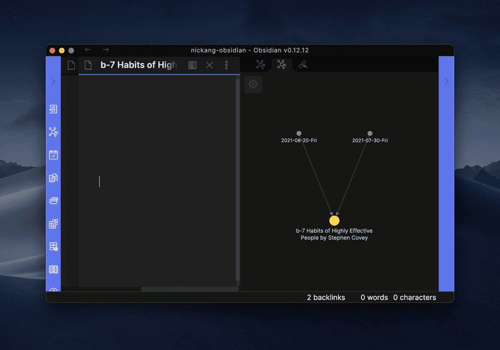 screenshot of inbound links in Obsidian